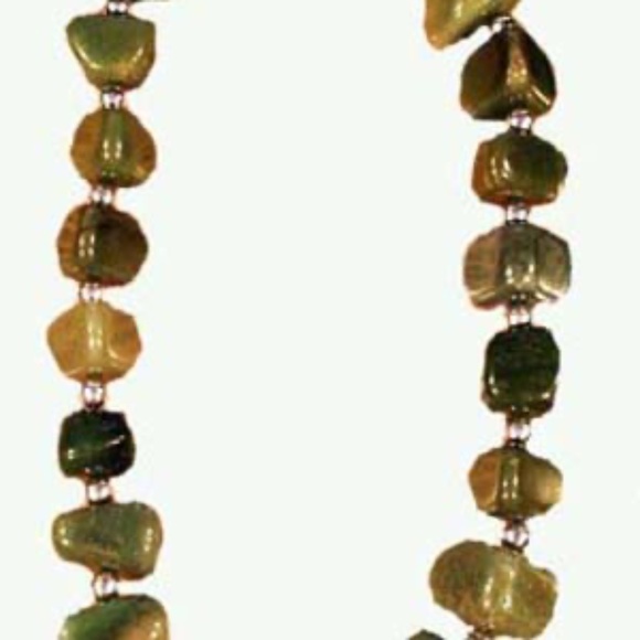 NECKLACE, JADE 1 INCH NUGGETS & STERLING SILVER BEADS OVERSIZE, TAG ON, 22 INCH - Picture 1 of 5